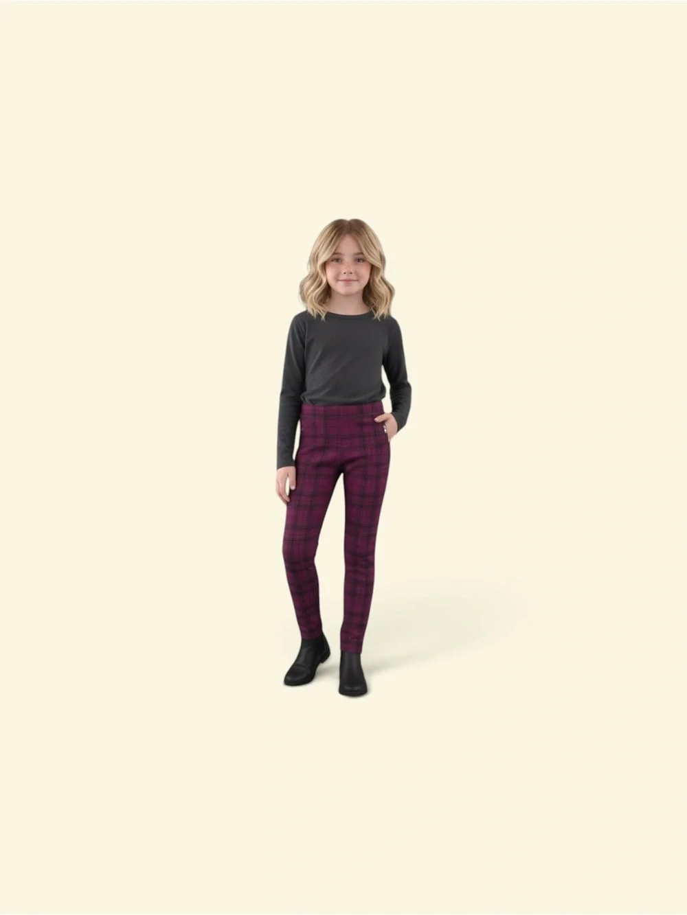 The Children’s Place Girls 8 Burgundy Plaid Ponte Jeggings Skinny Zip Pants